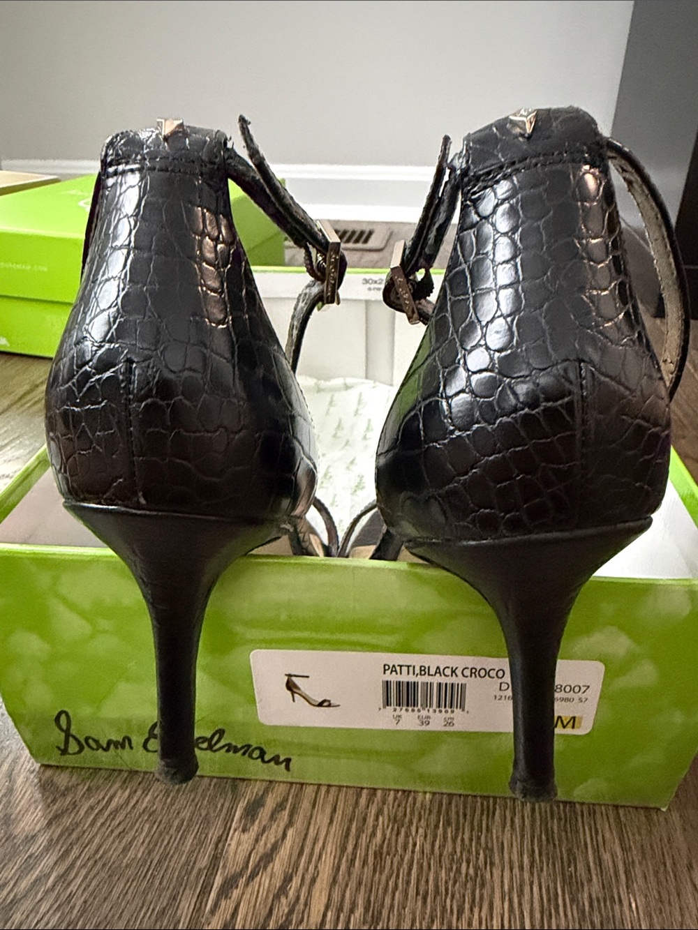 Sam Edelman Black Croc-Texture Ankle-Strap Heels - Picture 5 of 5